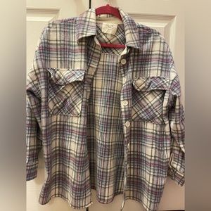Small Pink Lily blue, pink and white plaid shacket